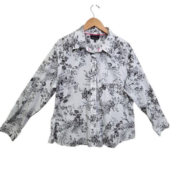 Foxcroft Wrinkle Free Fit Top Womens SZ 18W Floral Button Blouse Preppy Office - Picture 1 of 12
